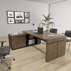 Kit 2 Peças 1 Mesa Em L Diretoria Tampo Tamburato Com 1 Armár