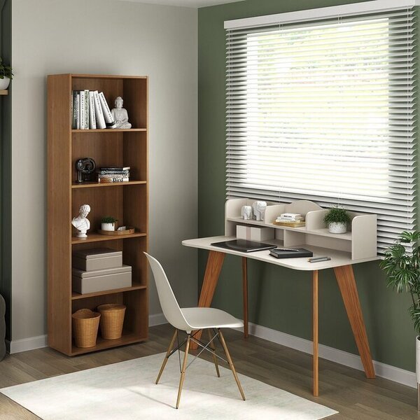 Kit 2 Peças Com Escrivaninha 120cm E Estante Para Livros Com