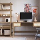 Kit 2 Peças Com Escrivaninha 2 Gavetas E Estante Palhinha Pé