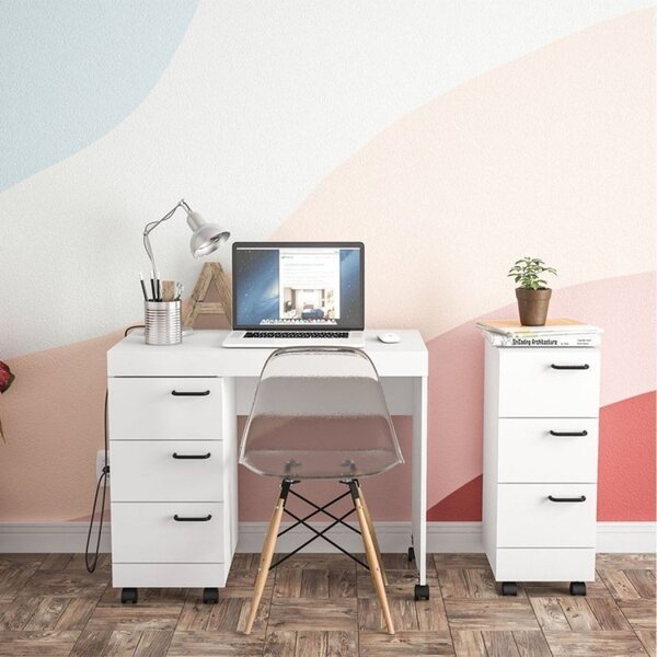 Kit 2 Peças Com Escrivaninha 3 Gavetas E Gaveteiro 3 Gavetas