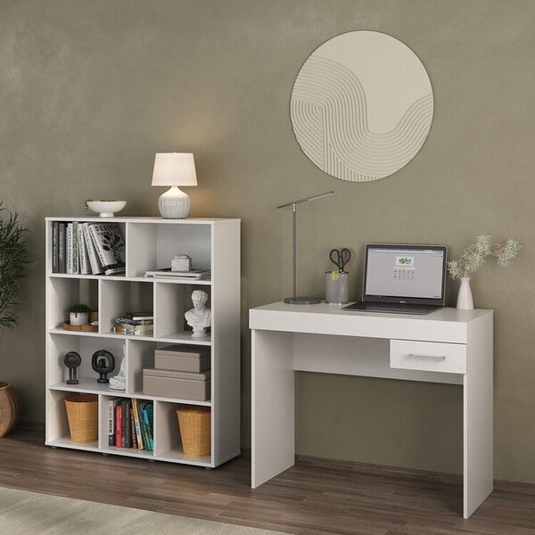 Kit 2 Peças Com Escrivaninha Com Gaveta E Estante Para Livros