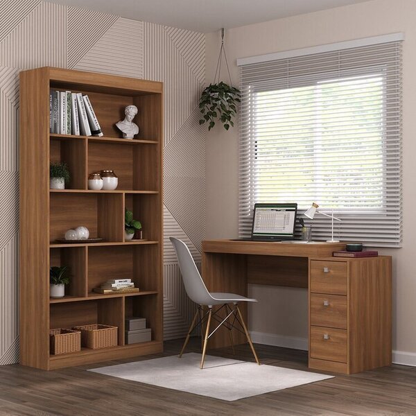Kit 2 Peças Com Escrivaninha E Estante Para Livros Kigali Esp