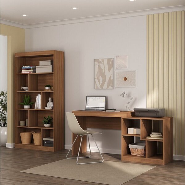 Kit 2 Peças Com Escrivaninha E Estante Para Livros Manila Esp