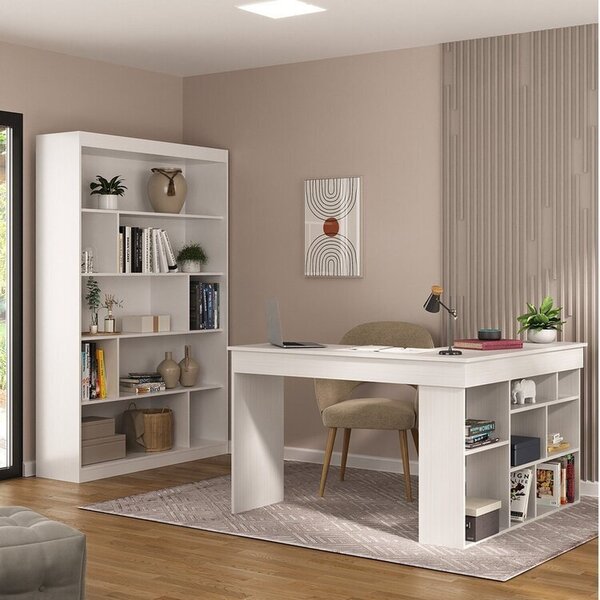 Kit 2 Peças Com Escrivaninha Em L E Estante Para Livros Andor