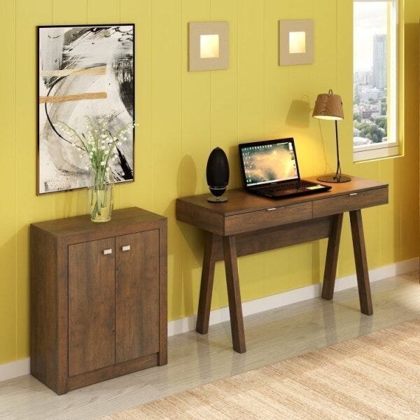 Kit 2 Peças Com Escrivaninha Me 4128 120cm E Balcão 2 Portas