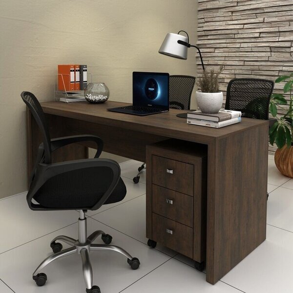 Kit 2 Peças Com Escrivaninha Mesa Escritório Me4185 E Gavetei