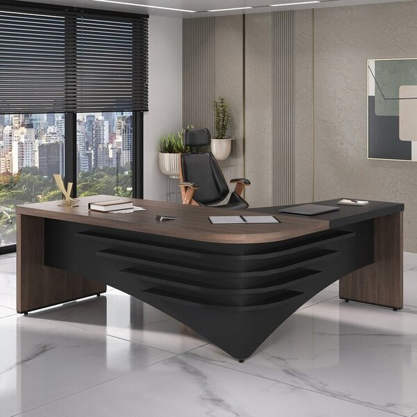 Kit 2 Peças Com Mesa Diretor Em L E Cadeira Presidente Lisboa