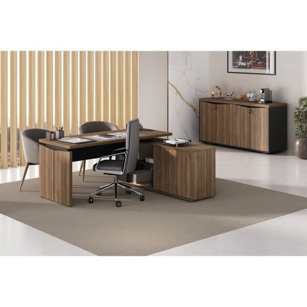 Kit 2 Peças Com Mesa Diretor Em L Porta De Correr Com Recorte