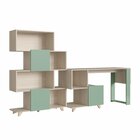 Kit 2 Peças Com Mesa E Estante Com Nichos Nature/verde