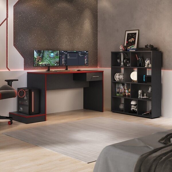 Kit 2 Peças Com Mesa Gamer Com Gaveta E Estante Para Livros 1