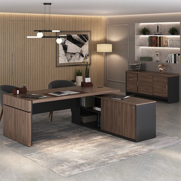 Kit 2 Peças Com Mesa Para Escritório Diretor Em L Em Tamburat