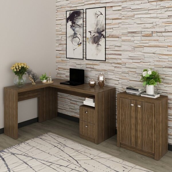 Kit 2 Peças Com Mesa Para Escritório Em L E Armário Multiuso