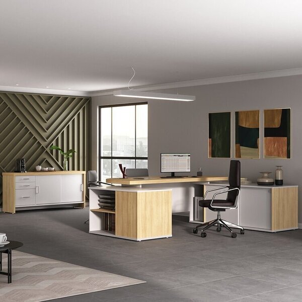 Kit 2 Peças Com Mesa Presidente Em Tamburato E Balcão Organiz