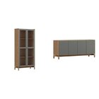 Kit 2 Peças Cristaleira 2 Portas  De Vidro E Balcão 4 Portas