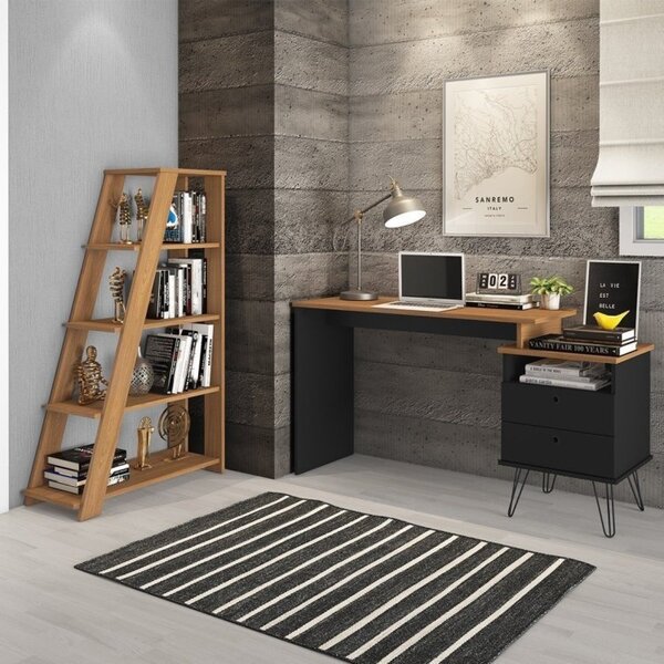 Kit 2 Peças Escrivaninha Com Estante Escada Estilo Industrial