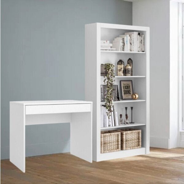 Kit 2 Peças Escrivaninha Facility Com Estante  Branco