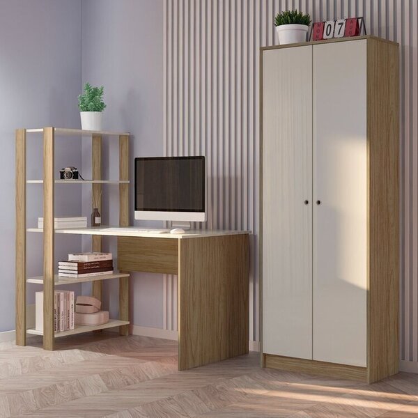 Kit 2 Peças Escrivaninha Match E Armário Match Yescasa Off Wh