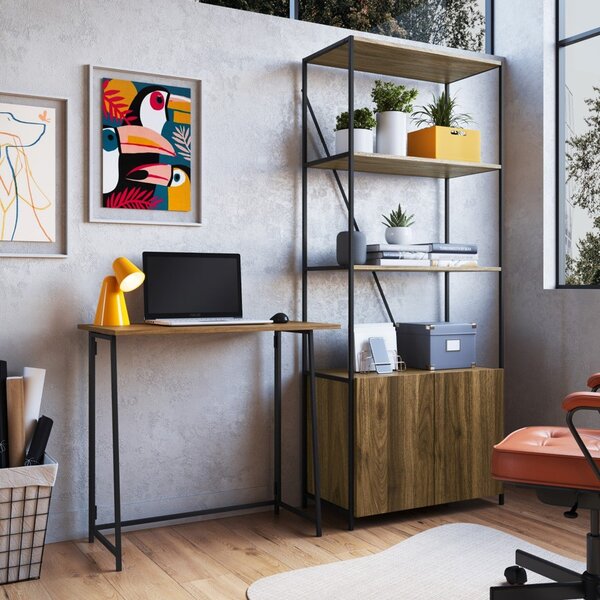Kit 2 Peças Estante 2 Portas E Escrivaninha Industrial Espres