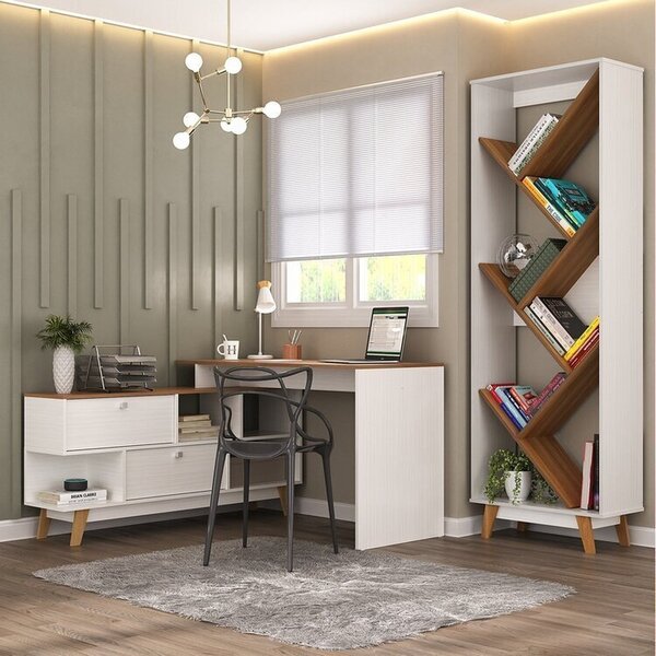 Kit 2 Peças Para Escritório Com Escrivaninha Em L E Estante M