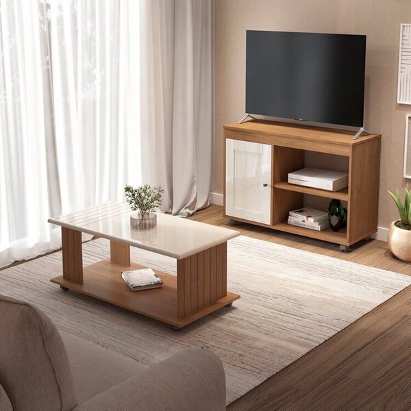 Kit 2 Peças Sala De Estar Completa Com Mesa De Centro E Rack