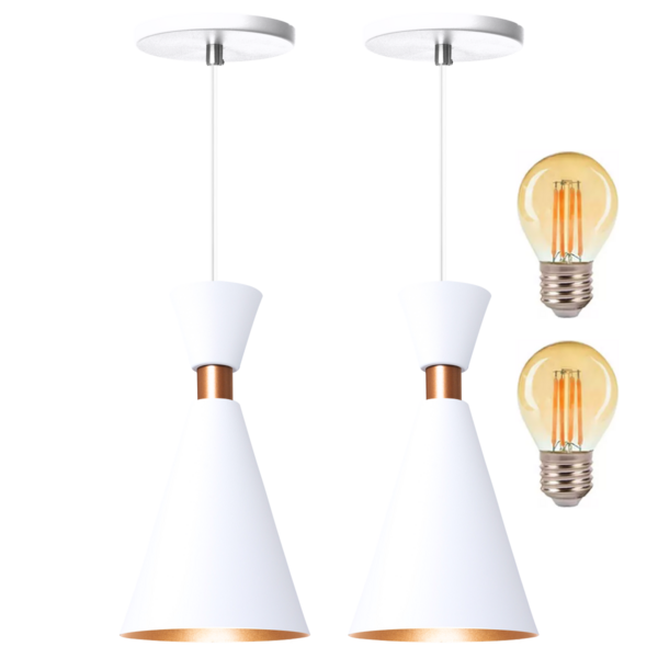 Kit 2 Pendente  Luminária Mini Pequim Branco 24cm + Led G45