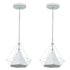 Kit 2 Pendente Aramado Piramidal 25cm Branco Cúpula Branca