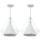 Kit 2 Pendente Aramado Piramidal 37cm Branco Cúpula Branca