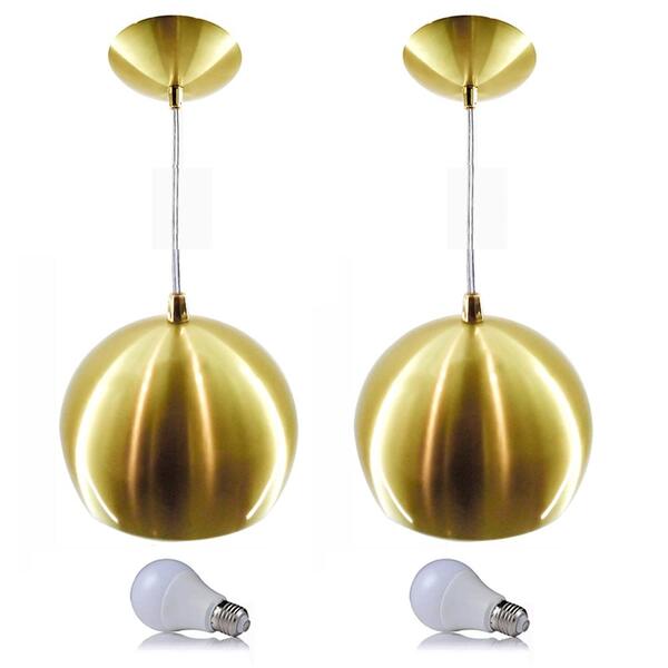 Kit 2 Pendente Bola Dourado Escovado /1 3001 + Lamp