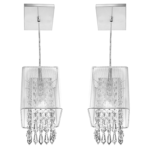 Kit 2 Pendente Cupula Quadrado Clearfio Cristal Acr. Branco