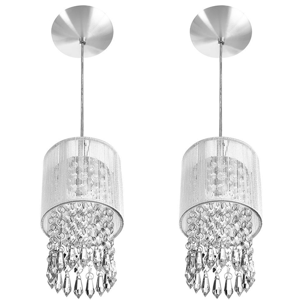 Kit 2 Pendente Cupula Redondo Clearfio Cristal Acr. Branco