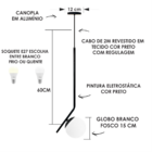 Kit 2 Pendente Inclinado Globo 15 Jabuticaba Preto Fosco Bq