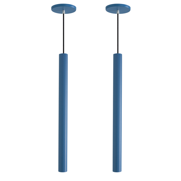 Kit 2 Pendente Luminária Tubo Azul 50 Cm + Lâmpada Led Branco
