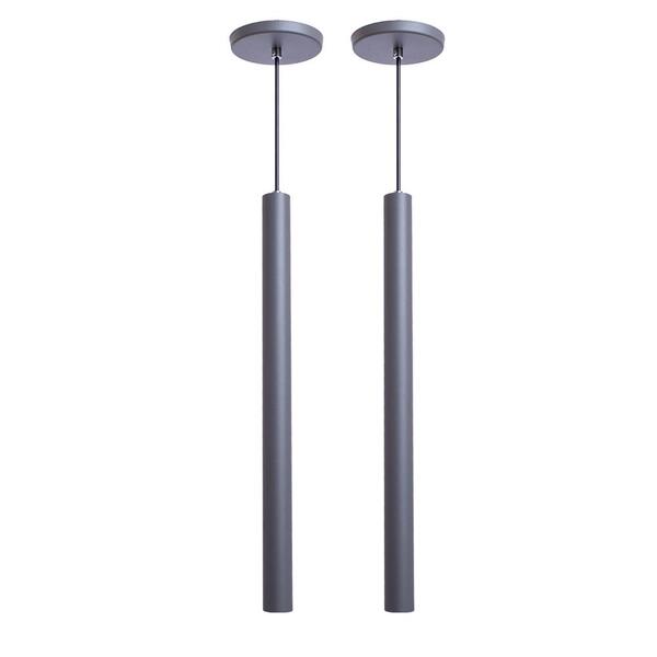 Kit 2 Pendente Luminária Tubo Cinza 50 Cm + Lâmpada Led Branc