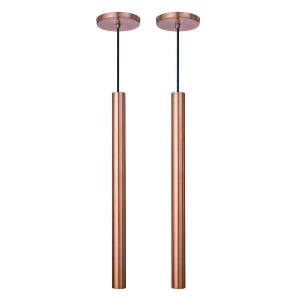 Kit 2 Pendente Luminária Tubo Cobre Rose Gold 50 Cm + Lâmpada