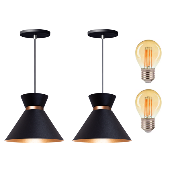 Kit 2 Pendente Lustre Luminária Berlin 15cm Preto + Led Retrô