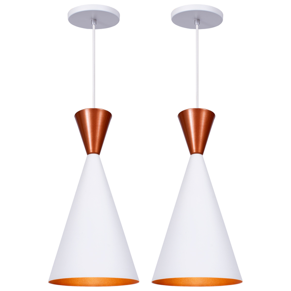 Kit 2 Pendente Lustre Luminária Canada Branco Topo Cobre