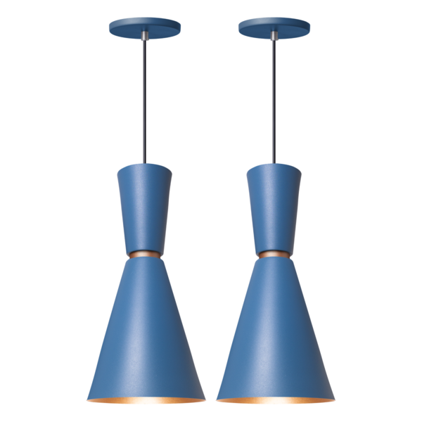 Kit 2 Pendente Lustre Luminária Cone Moscou 39cm Azul