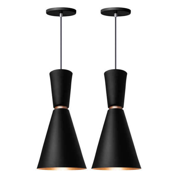 Kit 2 Pendente Lustre Luminária Cone Moscou 39cm Preto
