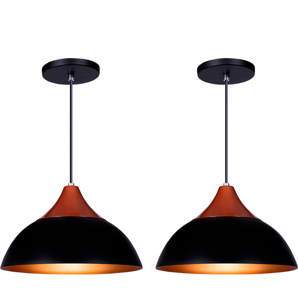 Kit 2 Pendente Lustre Luminária Panama Preto C/topo Cobre