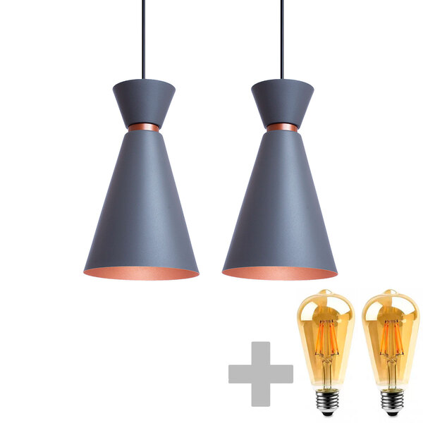 Kit 2 Pendente Lustre Luminária Pequim Cinza 30cm + Led Retrô
