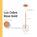 Kit 2 Pendente Lux Cobre Rose Gold Globo Vidro 20cm + Led