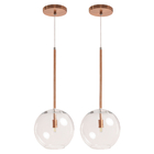 Kit 2 Pendente Lux Cobre Rose Gold Globo Vidro 20cm + Led