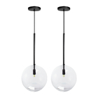 Kit 2 Pendente Lux Preto Globo Vidro Cristal 25cm  + Led