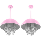 Kit 2 Pendente Meia Lua 40cm Rosa Bebe Com Cristal Acrilico