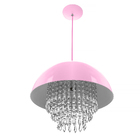 Kit 2 Pendente Meia Lua 40cm Rosa Bebe Com Cristal Acrilico