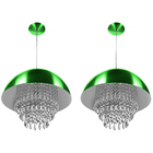 Kit 2 Pendente Meia Lua 40cm Verde Metalico Cristal Acrilic
