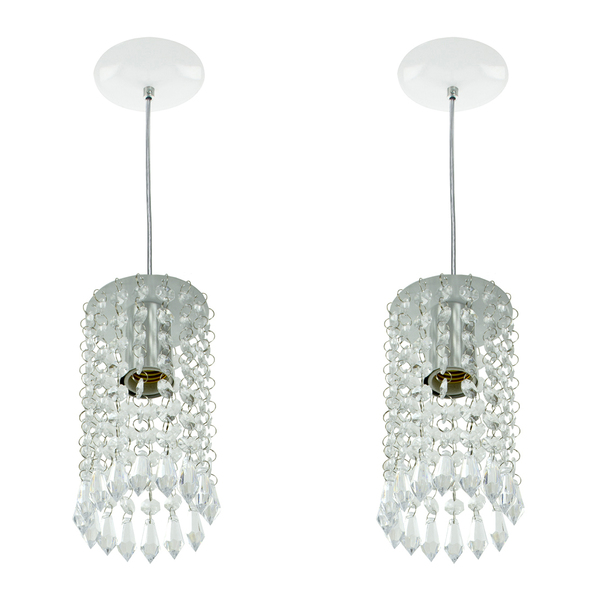 Kit 2 Pendente Redondo Clearcrillic Cristal Acrílico Branco