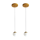 Kit 2 Pendente Redondo Esfera Dourado 15cm Vidro Leitoso