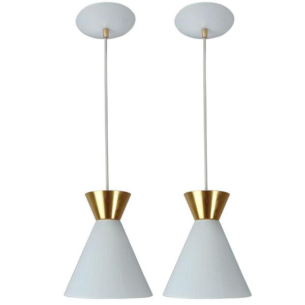 Kit 2 Pendente Sinus 4001 Branco C/ Dourado/1