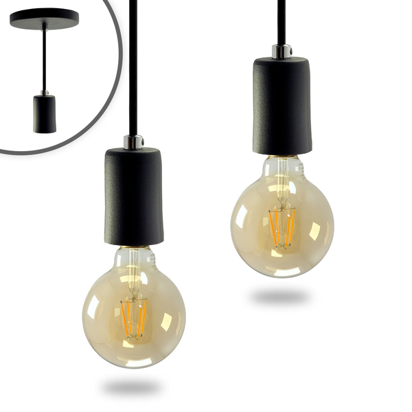 Kit 2 Pendente Soquete Copinho E27 Preto + Led G95